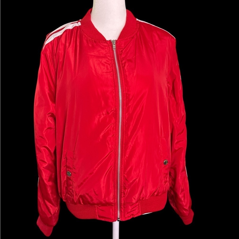 Outer Edge Red Bomber Jacket Lightweight Satin Finish